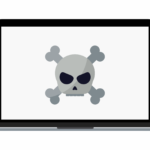 A computer screen with a skull and crossbones on it, representing the danger of malware infections.