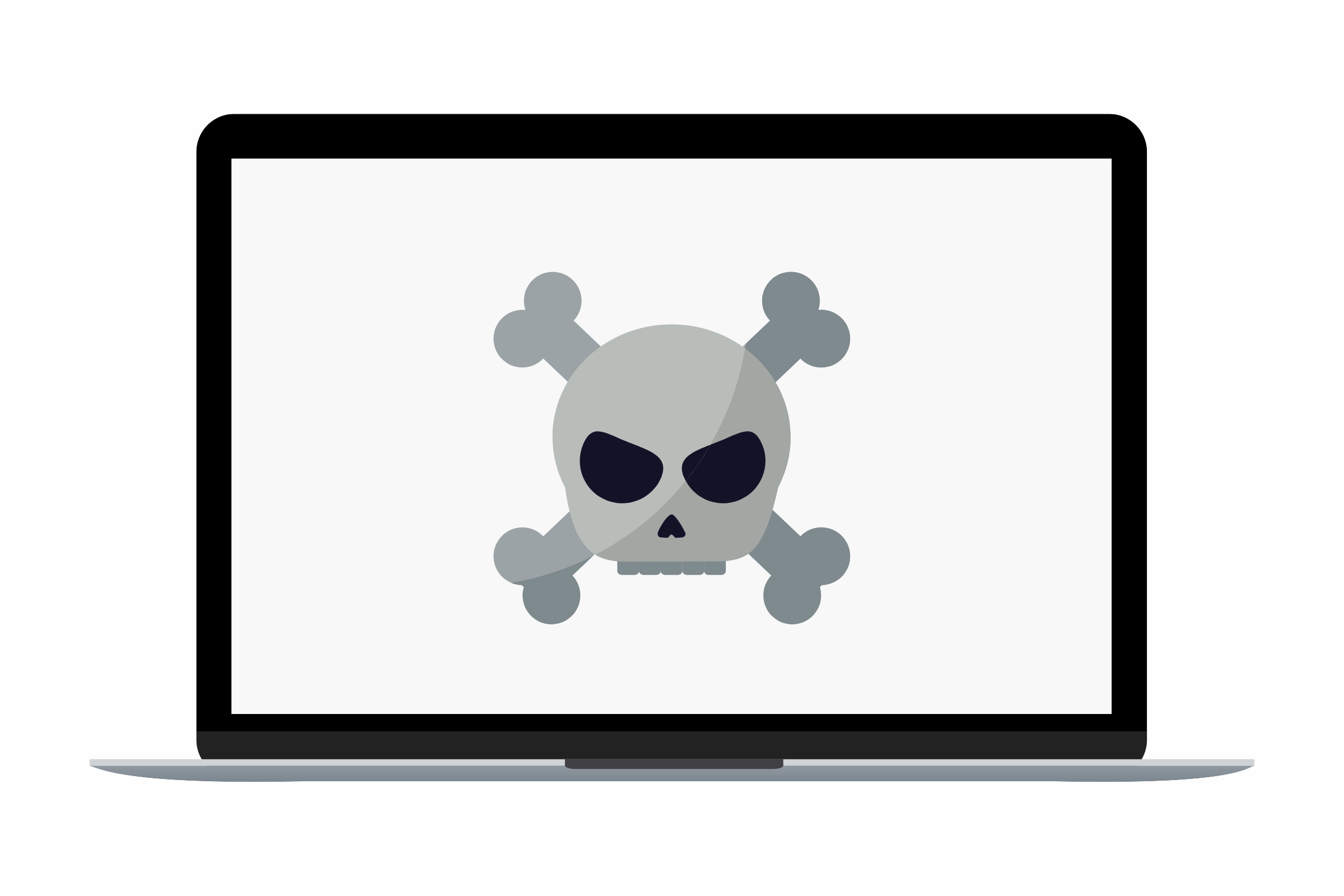 A computer screen with a skull and crossbones on it, representing the danger of malware infections.