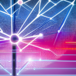 a neural network with interconnected nodes representing artificial neurons, against a backdrop of abstract data points and graphs.